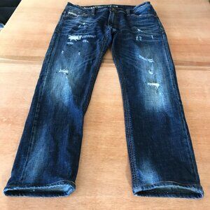 Diesel Jeans Men 36x27 Blue Mid Rise Distressed Dark Wash Stretch Italy 17624